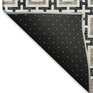 HomeRoots 5' X 8' Black and Ivory Geometric Area Rug - Washable, UV Protected, Durable for High Traffic Homes 645255