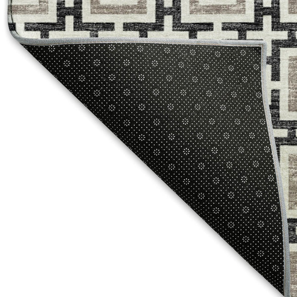 HomeRoots 5' X 8' Black and Ivory Geometric Area Rug - Washable, UV Protected, Durable for High Traffic Homes 645255