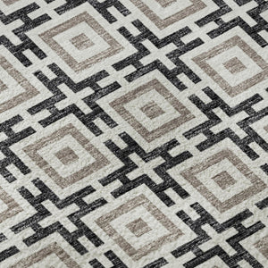 HomeRoots 5' X 8' Black and Ivory Geometric Area Rug - Washable, UV Protected, Durable for High Traffic Homes 645255