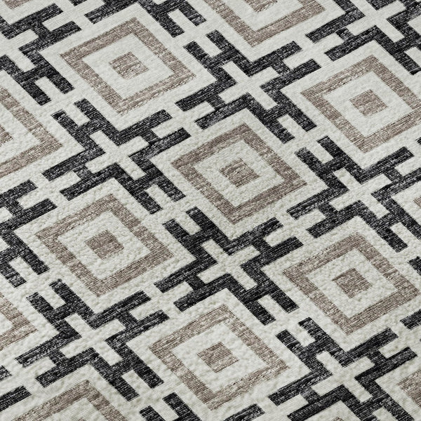 HomeRoots 5' X 8' Black and Ivory Geometric Area Rug - Washable, UV Protected, Durable for High Traffic Homes 645255