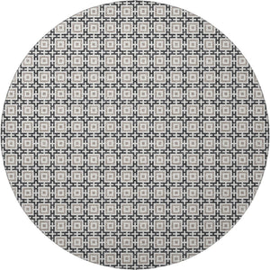 HomeRoots 8' Black and Ivory Geometric Round Rug - Washable, UV Protected, Kid & Pet Friendly for Stylish Spaces 645256