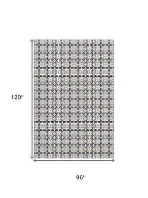 HomeRoots 8' X 10' Black And Ivory Geometric Area Rug - Washable, UV Protected, Stain Resistant, Durable Design 645257