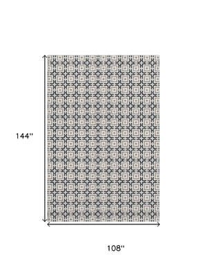 HomeRoots 9' X 12' Modern Black and Ivory Geometric Area Rug - Washable, Stain Resistant, UV Protected Design 645258