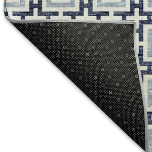 HomeRoots 5' X 8' Navy Blue and Ivory Geometric Area Rug - Machine Washable, UV Protected for Modern Homes 645267