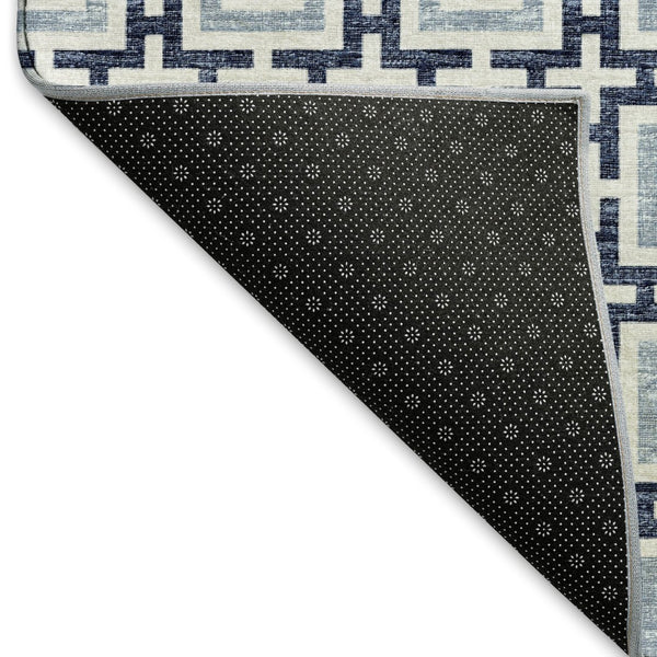 HomeRoots 8' X 10' Navy Blue and Ivory Geometric Area Rug – Washable, UV Protected, Durable & Stylish Decor 645269