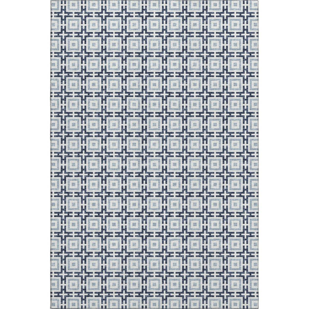 HomeRoots 9' X 12' Navy Blue & Ivory Geometric Area Rug - Stylish, Washable, UV & Stain Resistant for Easy Care 645270