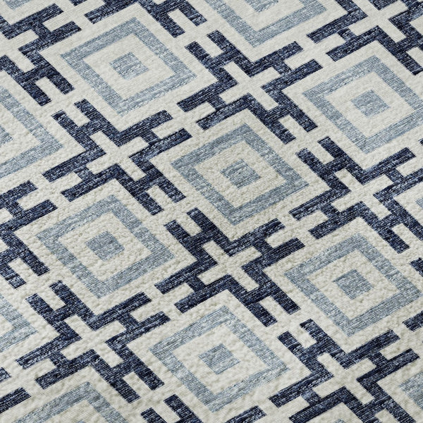HomeRoots 9' X 12' Navy Blue & Ivory Geometric Area Rug - Stylish, Washable, UV & Stain Resistant for Easy Care 645270