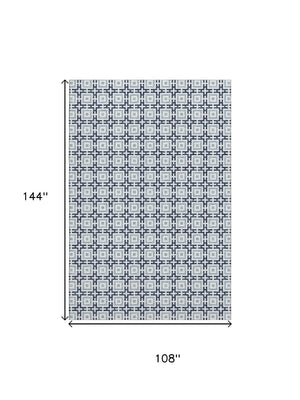 HomeRoots 9' X 12' Navy Blue & Ivory Geometric Area Rug - Stylish, Washable, UV & Stain Resistant for Easy Care 645270