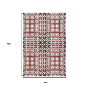 HomeRoots 5' X 8' Washable Geometric Area Rug in Red, Black & Ivory - UV-Resistant, Durable & Stylish Decor 645273