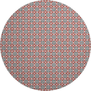 HomeRoots 8' Bold Red, Black & Ivory Geometric Round Rug - Washable, Stain-Resistant, UV Protected Design! 645274