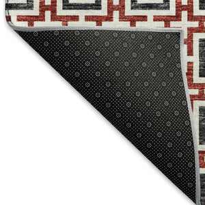 HomeRoots 8' Bold Red, Black & Ivory Geometric Round Rug - Washable, Stain-Resistant, UV Protected Design! 645274