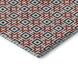 HomeRoots 8' Bold Red, Black & Ivory Geometric Round Rug - Washable, Stain-Resistant, UV Protected Design! 645274