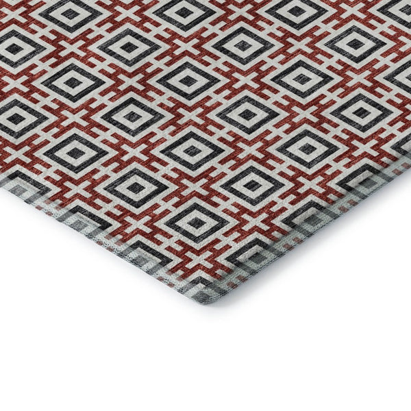 HomeRoots 8' Bold Red, Black & Ivory Geometric Round Rug - Washable, Stain-Resistant, UV Protected Design! 645274