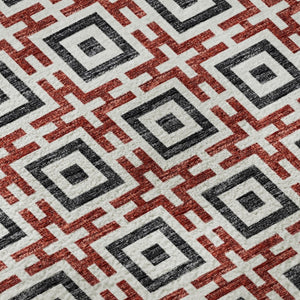 HomeRoots 8' Bold Red, Black & Ivory Geometric Round Rug - Washable, Stain-Resistant, UV Protected Design! 645274