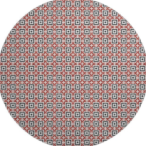 HomeRoots 8' Bold Red, Black & Ivory Geometric Round Rug - Washable, Stain-Resistant, UV Protected Design! 645274