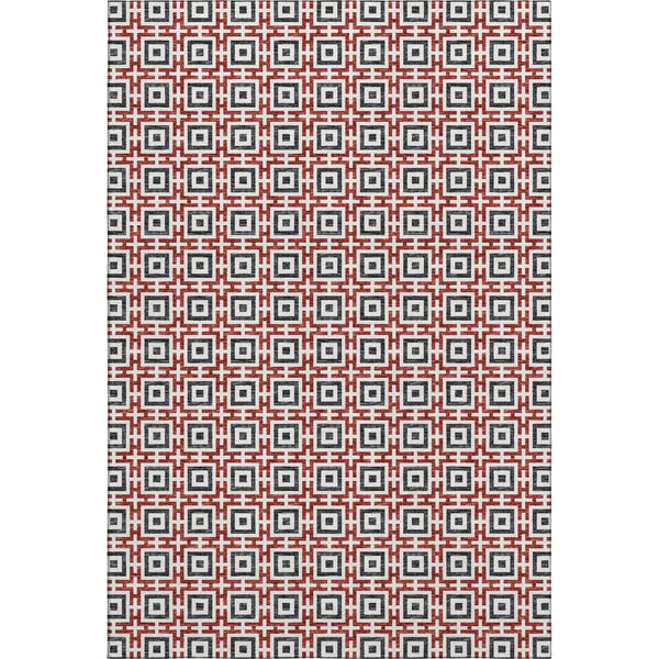 HomeRoots 8' X 10' Geometric Area Rug in Red, Black & Ivory – Washable, UV Protected, Pet-Friendly Design! 645275