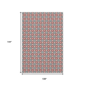 HomeRoots 9' X 12' Geometric Area Rug in Red, Black & Ivory – Washable, UV Protected, Perfect for High Traffic Areas! 645276
