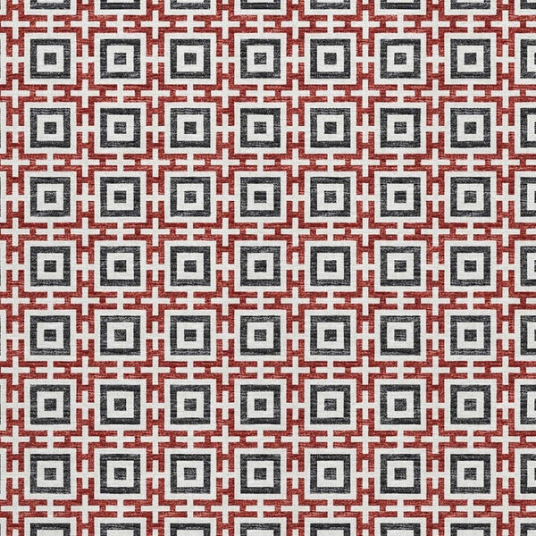 HomeRoots 9' X 12' Geometric Area Rug in Red, Black & Ivory – Washable, UV Protected, Perfect for High Traffic Areas! 645276