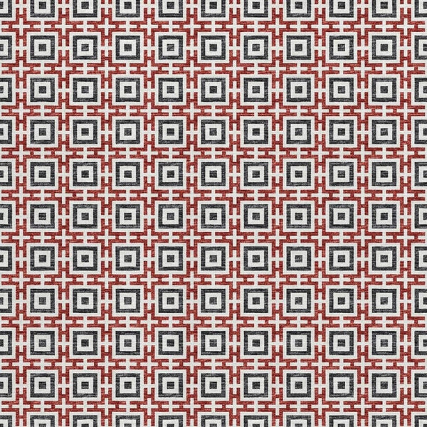 HomeRoots 9' X 12' Geometric Area Rug in Red, Black & Ivory – Washable, UV Protected, Perfect for High Traffic Areas! 645276
