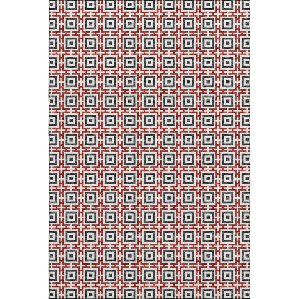 HomeRoots 10' Washable Geometric Area Rug in Red, Black & Ivory – UV Protected, Durable & Stylish for Any Space 645277