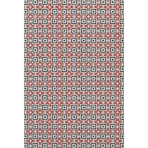 HomeRoots 10' Washable Geometric Area Rug in Red, Black & Ivory – UV Protected, Durable & Stylish for Any Space 645277