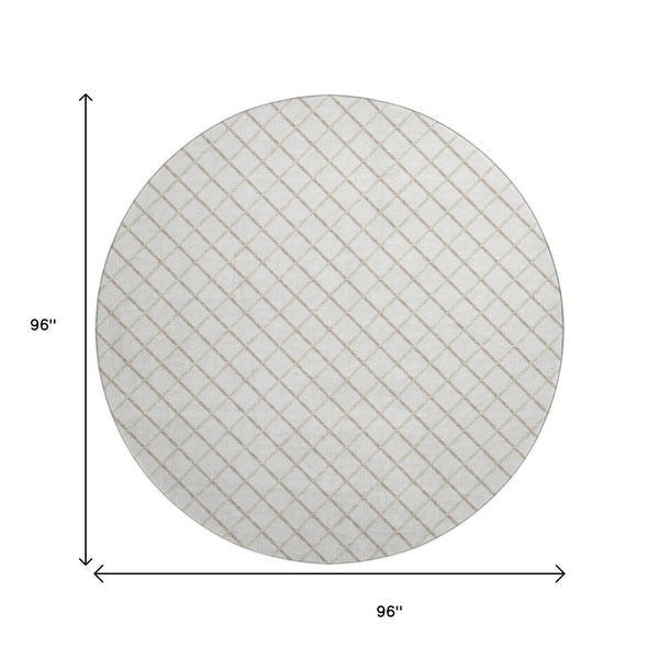 HomeRoots 8' Ivory And Taupe Geometric Round Rug - Washable, UV Protected, Stylish & Durable for Busy Homes 645280