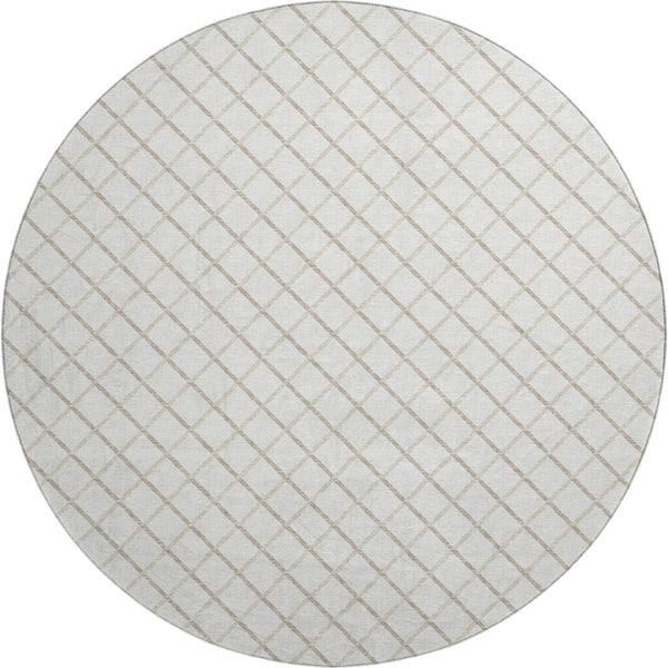 HomeRoots 8' Ivory And Taupe Geometric Round Rug - Washable, UV Protected, Stylish & Durable for Busy Homes 645280