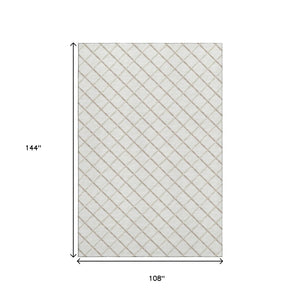 HomeRoots 9' X 12' Elegant Ivory & Taupe Geometric Washable Area Rug with UV Protection for Busy Homes 645282
