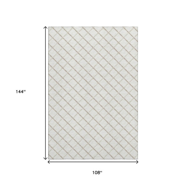 HomeRoots 9' X 12' Elegant Ivory & Taupe Geometric Washable Area Rug with UV Protection for Busy Homes 645282