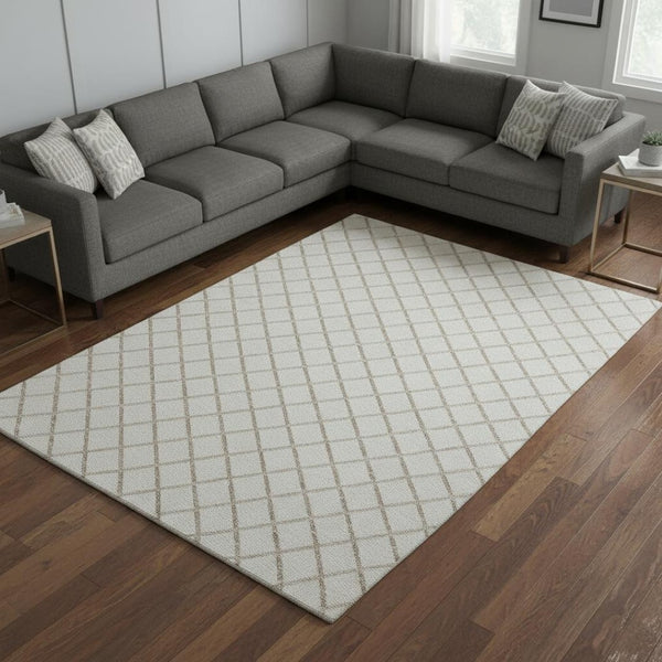 HomeRoots 9' X 12' Elegant Ivory & Taupe Geometric Washable Area Rug with UV Protection for Busy Homes 645282