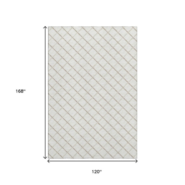 HomeRoots 10' X 14' Ivory and Taupe Geometric Area Rug – Stylish, Washable, UV-Protected for High-Traffic Spaces 645283