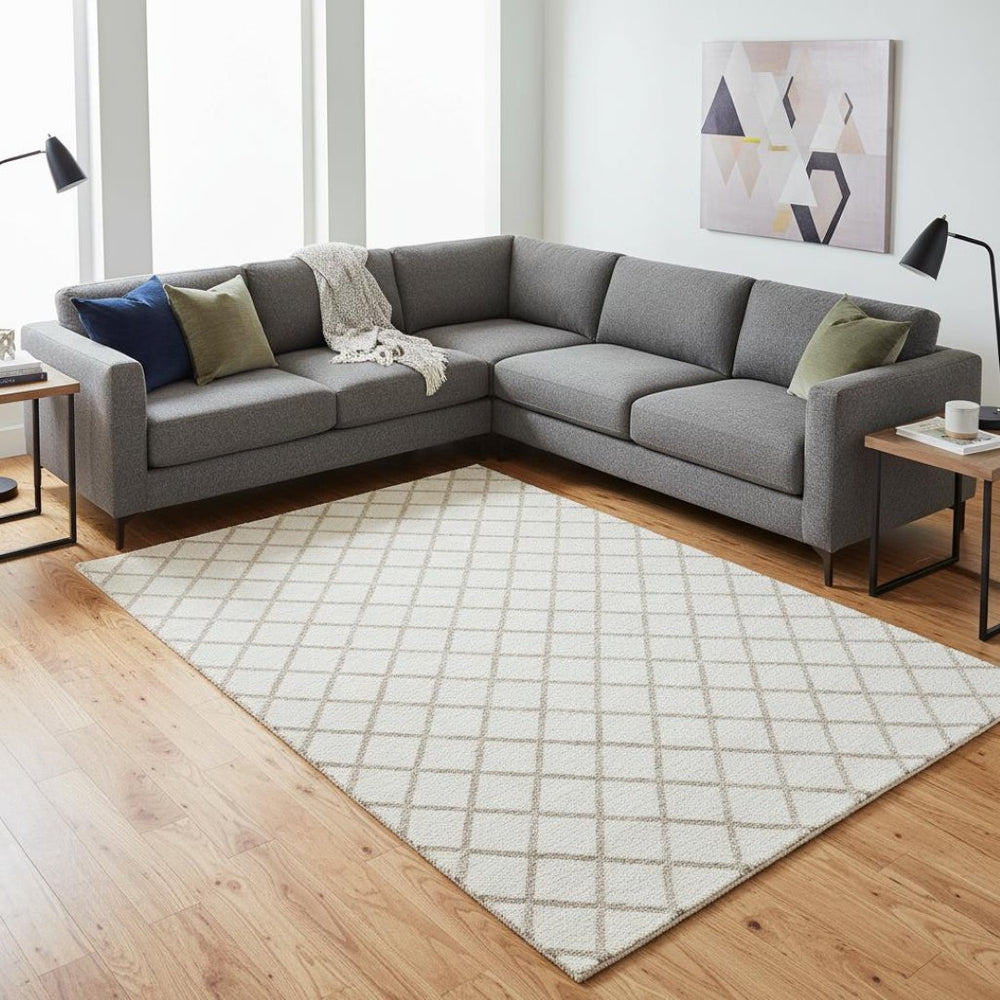 HomeRoots 10' X 14' Ivory and Taupe Geometric Area Rug – Stylish, Washable, UV-Protected for High-Traffic Spaces 645283