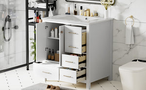 English Elm 30'' Bathroom Vanity With Ceramic Sink Combo - Elegant Freestanding Storage Cabinet & 4 Drawers N710P194420K