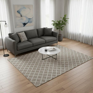 HomeRoots 5' X 8' Taupe And Ivory Geometric Area Rug – Washable, UV-Protected, Perfect for Family Spaces! 645285