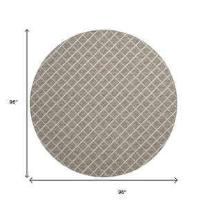 HomeRoots 8' Taupe and Ivory Geometric Washable Round Rug - UV Protected, Durable, Stylish for Any Space 645286