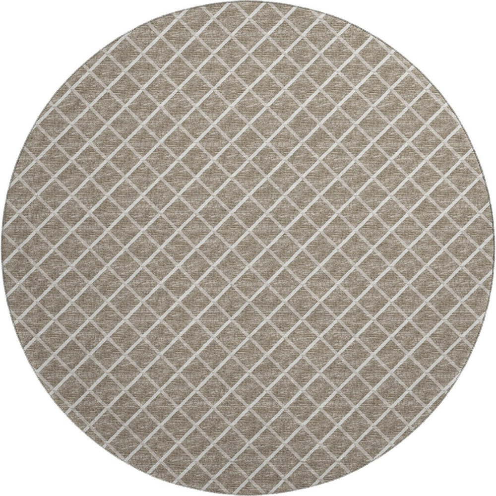 HomeRoots 8' Taupe and Ivory Geometric Washable Round Rug - UV Protected, Durable, Stylish for Any Space 645286