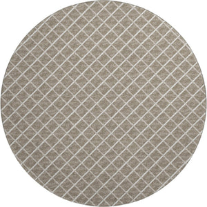 HomeRoots 8' Taupe and Ivory Geometric Washable Round Rug - UV Protected, Durable, Stylish for Any Space 645286