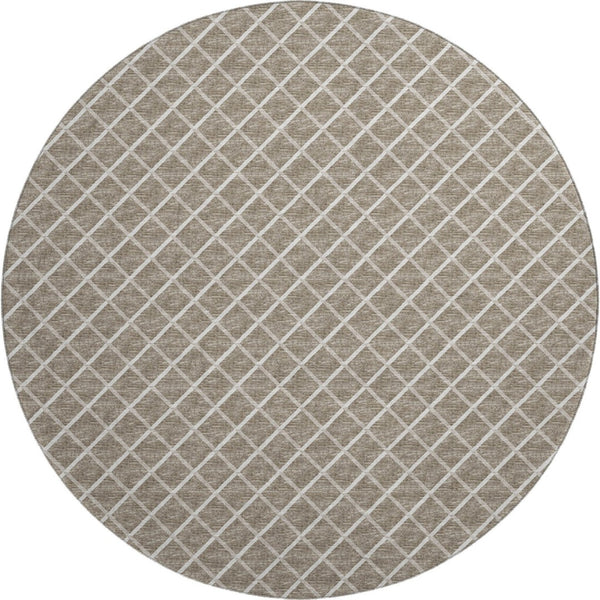 HomeRoots 8' Taupe and Ivory Geometric Washable Round Rug - UV Protected, Durable, Stylish for Any Space 645286
