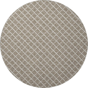 HomeRoots 8' Taupe and Ivory Geometric Washable Round Rug - UV Protected, Durable, Stylish for Any Space 645286