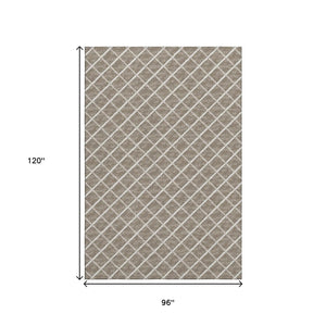 HomeRoots 8' X 10' Stylish Taupe and Ivory Geometric Area Rug - Washable, UV-Protected, Durable Design! 645287