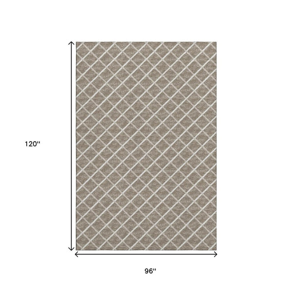 HomeRoots 8' X 10' Stylish Taupe and Ivory Geometric Area Rug - Washable, UV-Protected, Durable Design! 645287