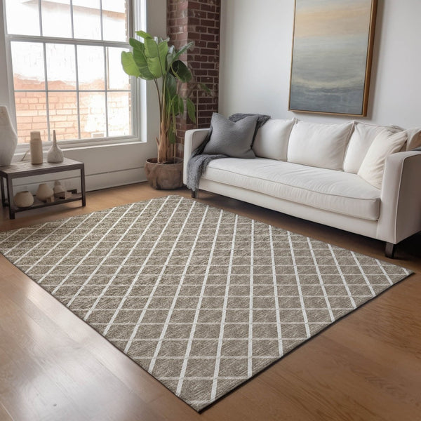HomeRoots 8' X 10' Stylish Taupe and Ivory Geometric Area Rug - Washable, UV-Protected, Durable Design! 645287
