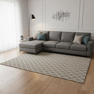 HomeRoots 8' X 10' Stylish Taupe and Ivory Geometric Area Rug - Washable, UV-Protected, Durable Design! 645287