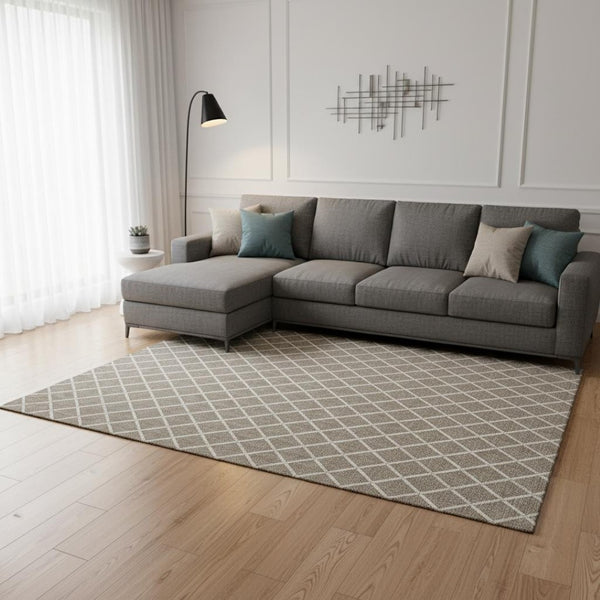 HomeRoots 8' X 10' Stylish Taupe and Ivory Geometric Area Rug - Washable, UV-Protected, Durable Design! 645287