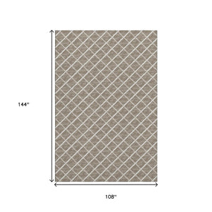HomeRoots 9' X 12' Stylish Taupe and Ivory Geometric Area Rug - Washable, UV Protected, Perfect for Pets! 645288
