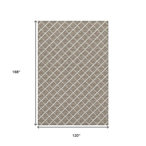 HomeRoots 10' X 14' Taupe & Ivory Geometric Area Rug - Washable, UV-Protected, Perfect for Busy Homes! 645289