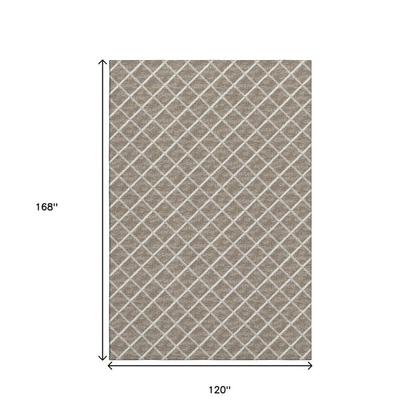 HomeRoots 10' X 14' Taupe & Ivory Geometric Area Rug - Washable, UV-Protected, Perfect for Busy Homes! 645289