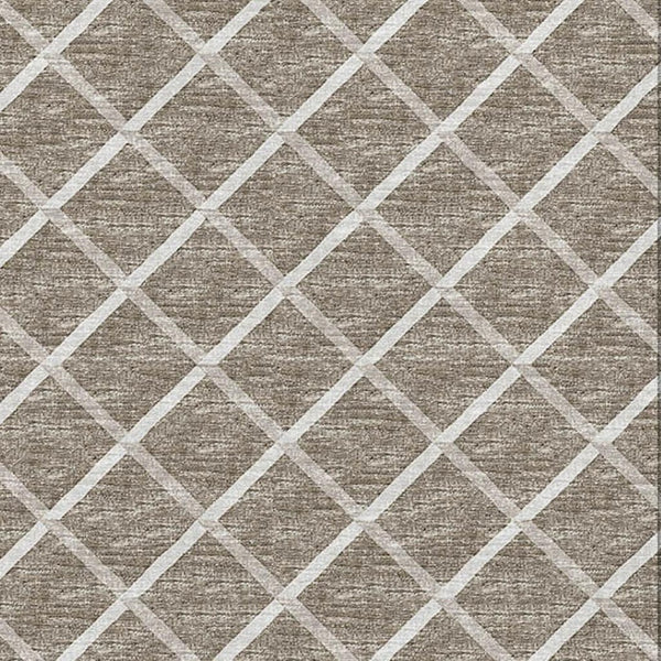 HomeRoots 10' X 14' Taupe & Ivory Geometric Area Rug - Washable, UV-Protected, Perfect for Busy Homes! 645289