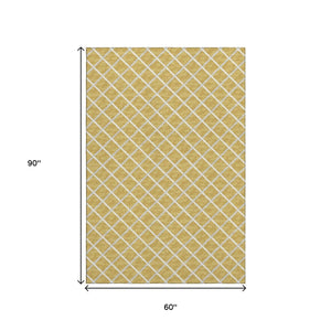 HomeRoots 5' X 8' Gold and Ivory Geometric Area Rug - Stylish, Washable, UV-Protected for Modern Homes 645291