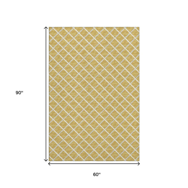 HomeRoots 5' X 8' Gold and Ivory Geometric Area Rug - Stylish, Washable, UV-Protected for Modern Homes 645291